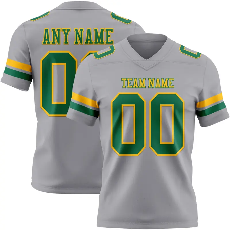 Custom Gray Kelly Green-Gold Mesh Authentic Football Jersey