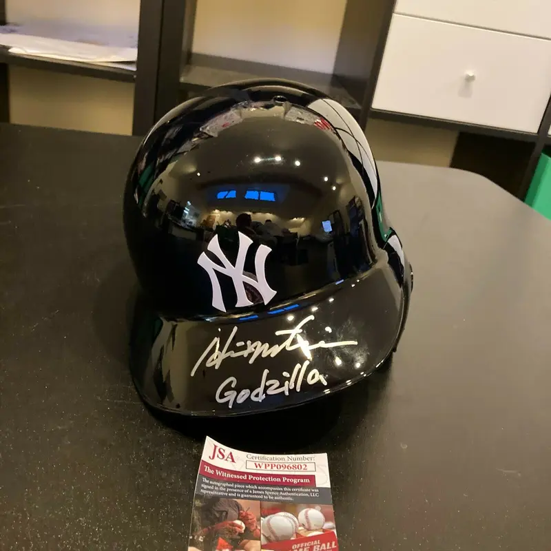Hideki Matsui "Godzilla" Signed Inscribed NY Yankees Game Model Helmet JSA COA