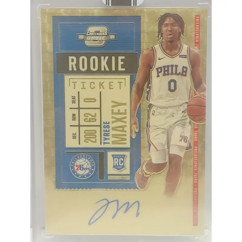 Tyrese Maxey 2020 Contenders Optic Gold Vinyl Rookie Auto 2024 Black Box 1/1