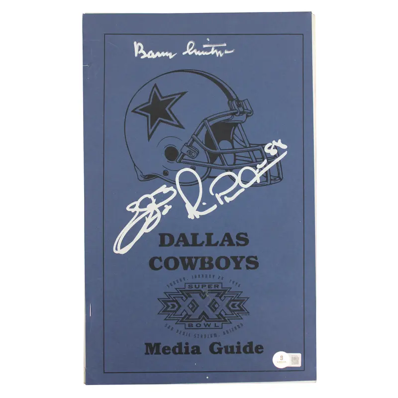 Cowboys (3) Smith, Irvin & Switzer Signed SB XXX Media Guide BAS #AE13402