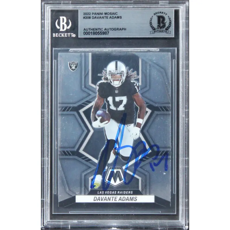 Raiders Davante Adams Signed 2022 Panini Mosaic Thunder Lane #9 Card BAS Slabbed