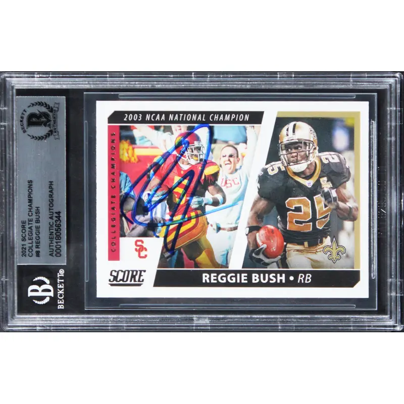 Saints Reggie Bush Signed 2021 Score Collegiate Champions #8 Card BAS Slabbed 4