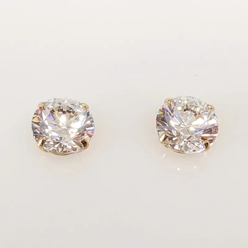 14K CUBIC ZIRCONIA 6.5MM ROUND ESTATE STUD EARRINGS 1.8 GRAMS