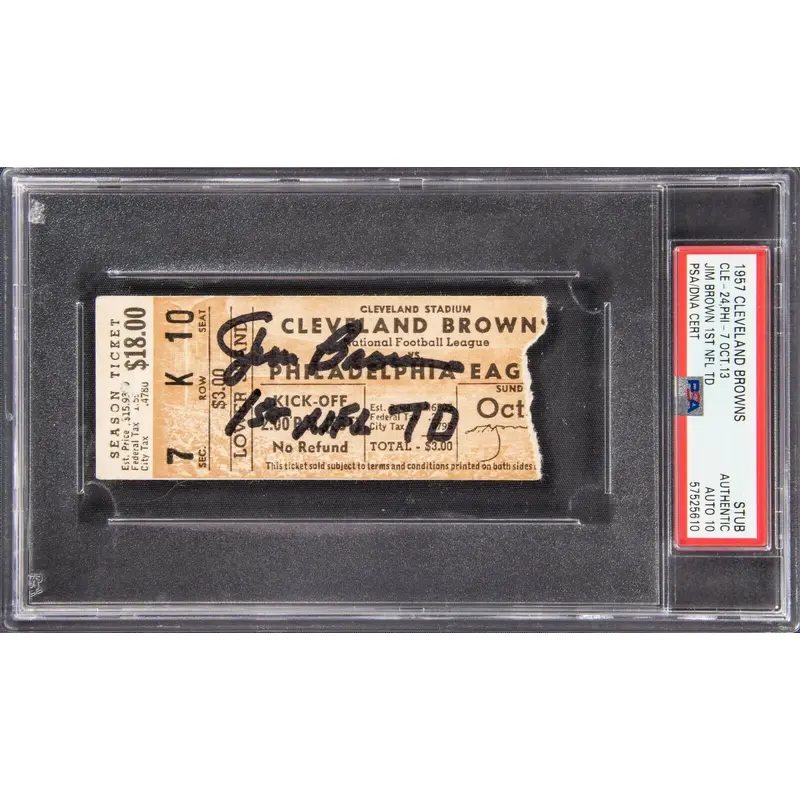 Jim Brown 1st NFL Touchdown Signed Original Ticket 10-13-1957 PSA 10 POP 1! 1/1