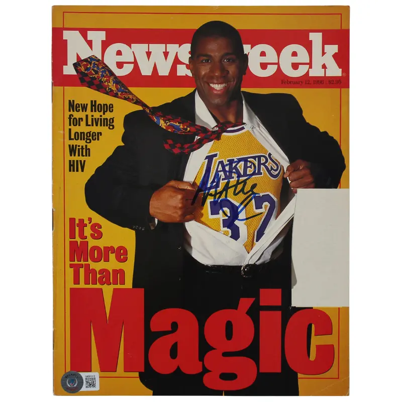 Lakers Magic Johnson Signed February 12, 1996 Newsweek Magazine BAS Witnessed