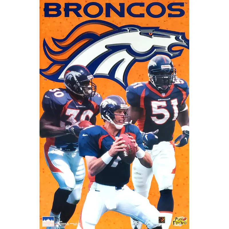 Denver Broncos "Three Stars" (Elway, Davis, Mobley) Poster - Starline 1997