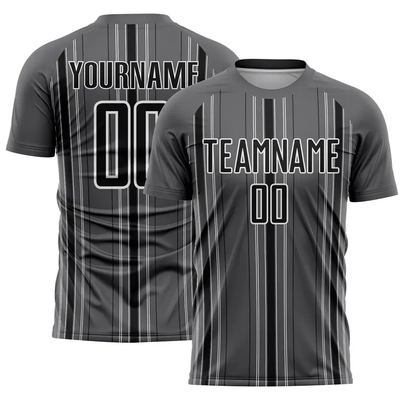 Custom Steel Gray Black-White Stripe Sublimation Soccer Uniform Jersey