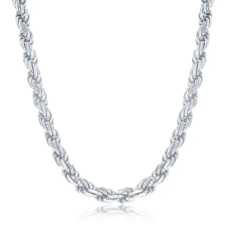 Sterling Silver Solid Diamond-Cut 5mm Rope Chain - Rhodium Plated