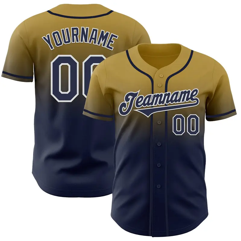 Custom Old Gold Navy-White Authentic Fade Fashion Baseball Jersey