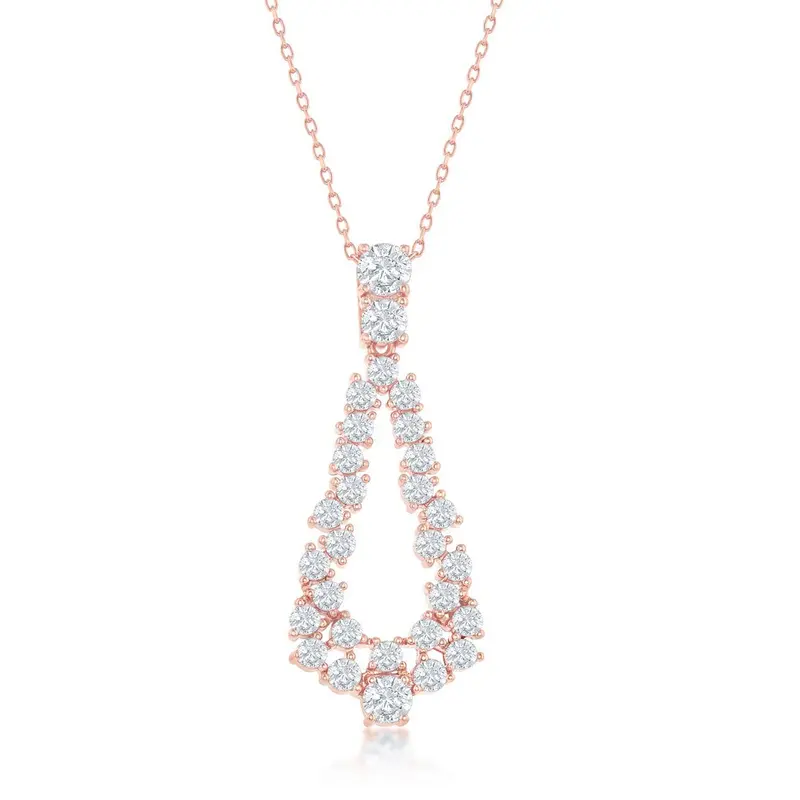 Sterling Silver Open Pearshaped CZ Statement Necklace - Rose Gold Plated
