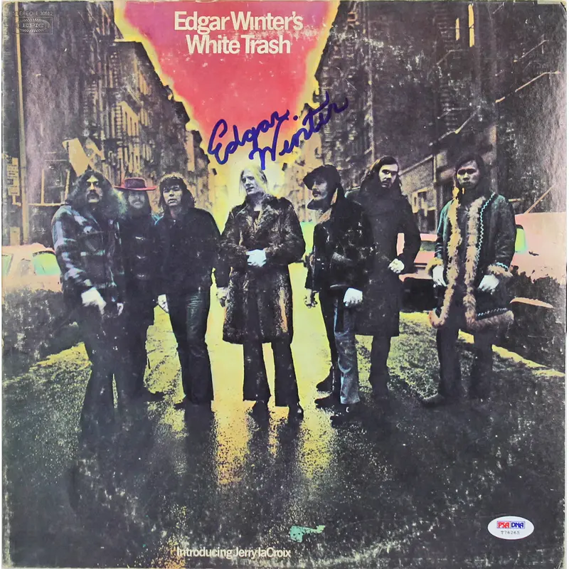 Edgar Winter Signed White Trash Album Cover W/ Vinyl PSA/DNA #T76265