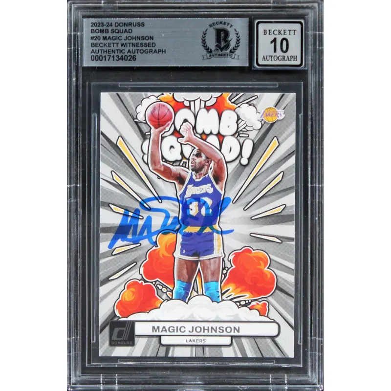 Lakers Magic Johnson Signed 2023 Donruss Bomb Squad #20 Card Auto 10! BAS Slab
