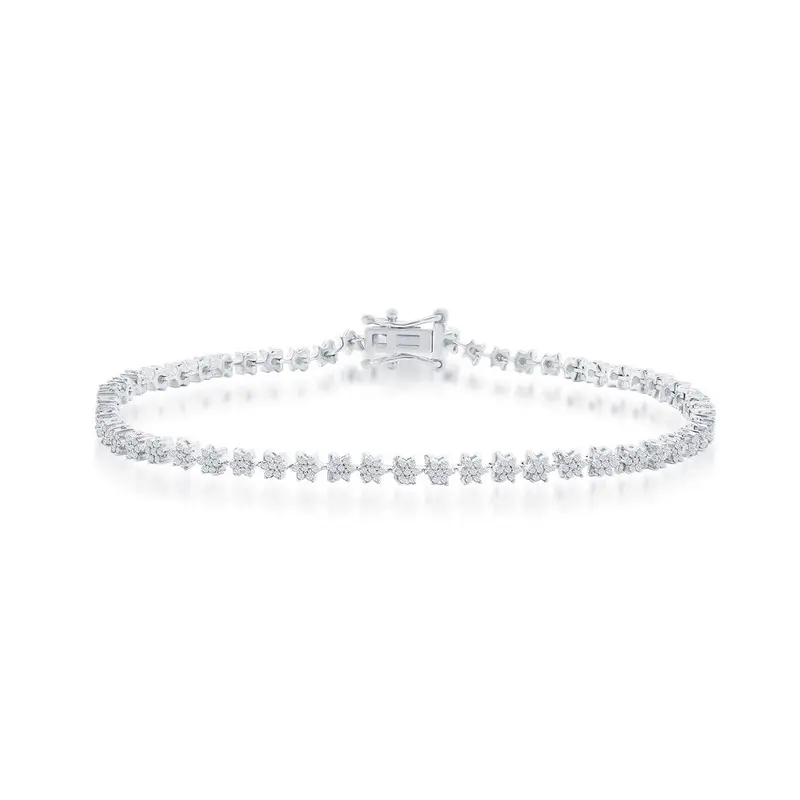Sterling Silver, 3mm Tennis Diamond Bracelet - (406 Stones)