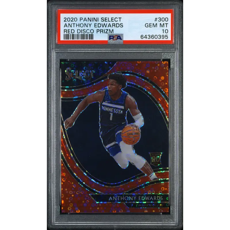 Anthony Edwards 2020 Panini Select #300 Red Disco Prizm #8/49 PSA 10 Gem Mint