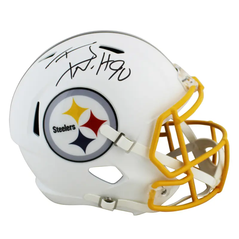 Steelers T.J. Watt Signed Flat White Full Size Speed Rep Helmet JSA Witness