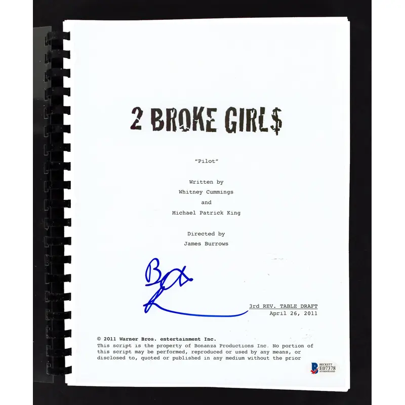 Beth Behrs Authentic Signed 2 Broke Girls Pilot Episode Tv Script BAS #E07378