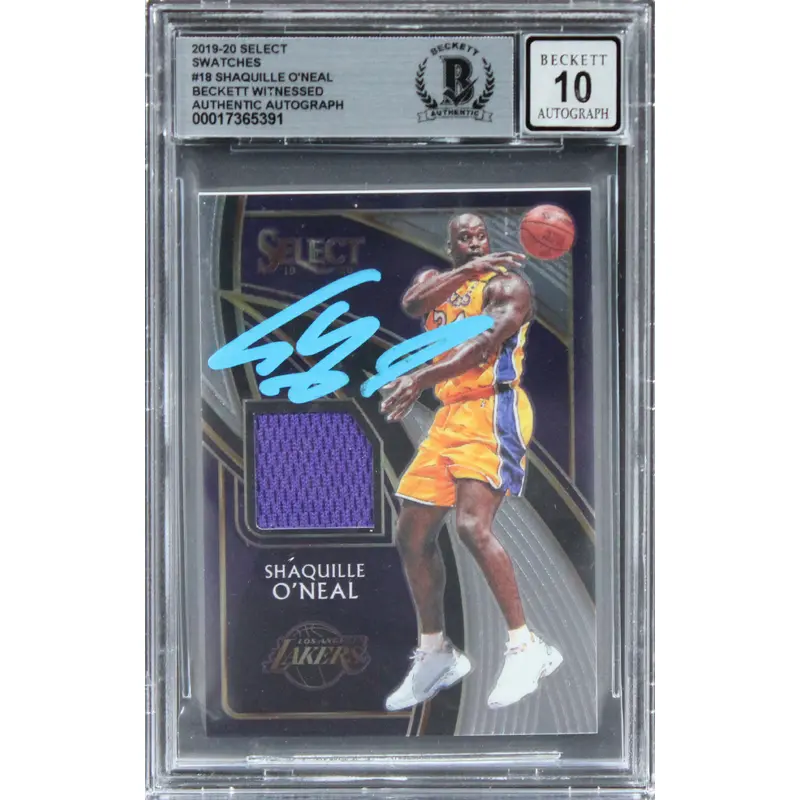 Lakers Shaquille O'Neal Signed 2019 Select Swatches #18 Card Auto 10! BAS Slab