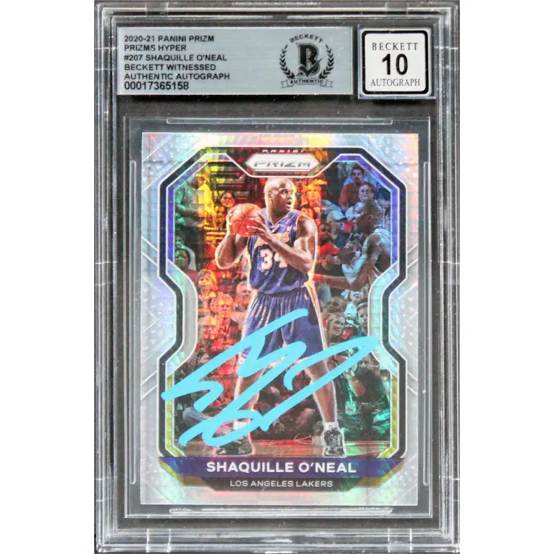 Lakers Shaquille O'Neal Signed 2020 Panini Prizm Prizms Hyper #207 Card BAS Slab