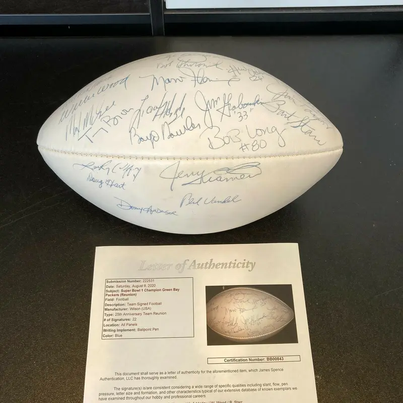1966 Green Bay Packer Super Bowl I Champs Team Signed Football Bart Starr JSA