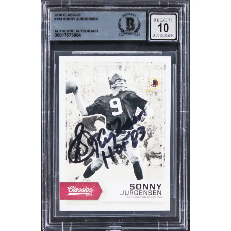 Commanders Sonny Jurgensen Signed 2016 Classics #164 Card Auto 10! BAS Slabbed