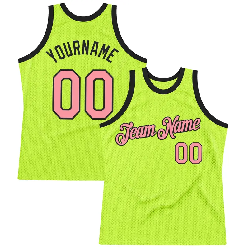 Custom Neon Green Medium Pink-Black Authentic Throwback Basketball Jersey