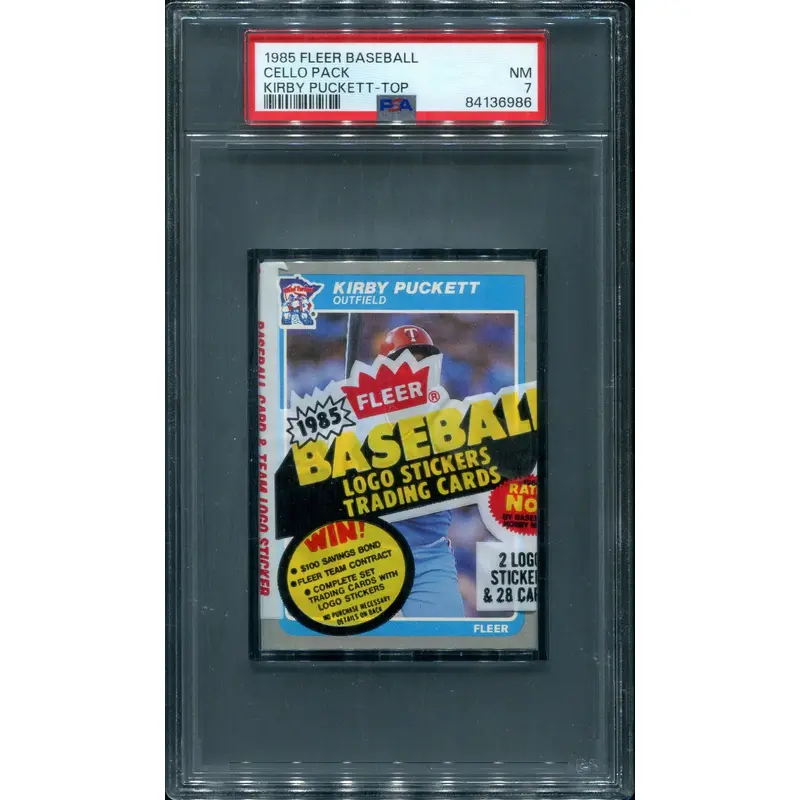 1985 Fleer Baseball Unopened Cello Pack PSA 7 Puckett Top *6986