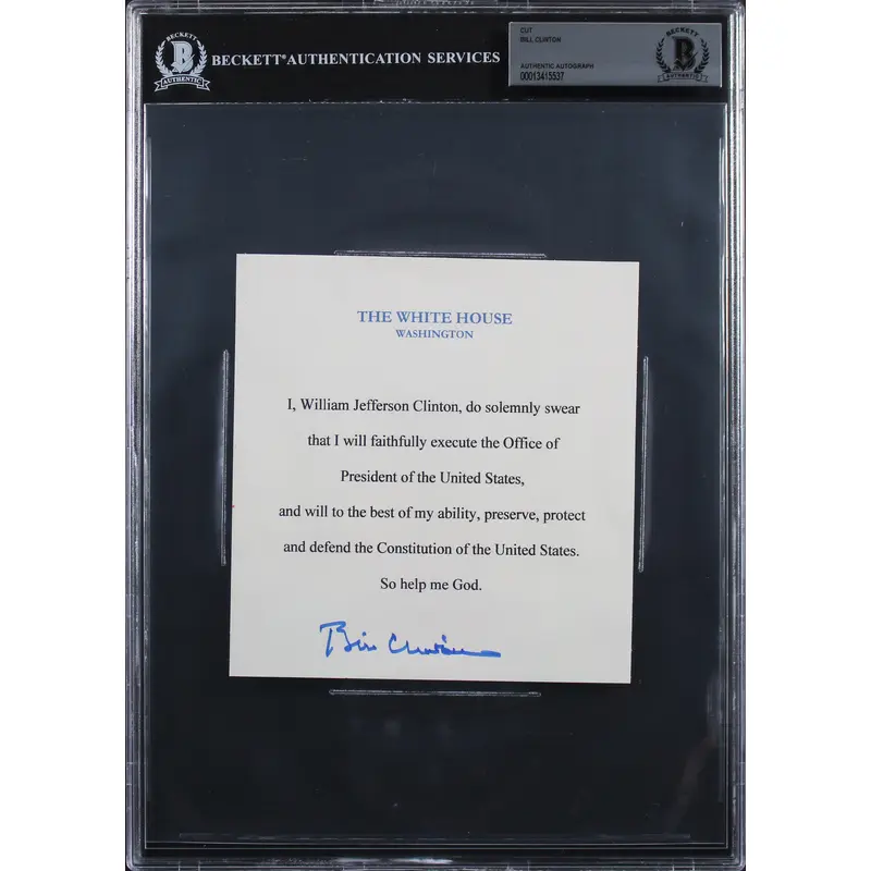 Bill Clinton Authentic Signed 5.5x5.85 Oath Of Office Cut Signature BAS Slabbed