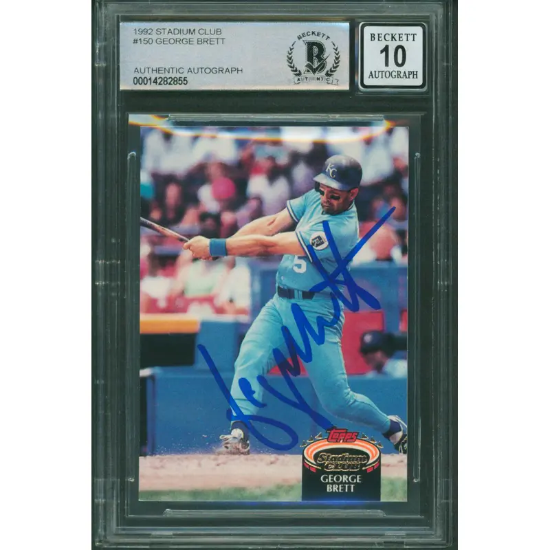 Royals George Brett  Signed 1992 Stadium Club #150 Card Auto 10! BAS Slabbed