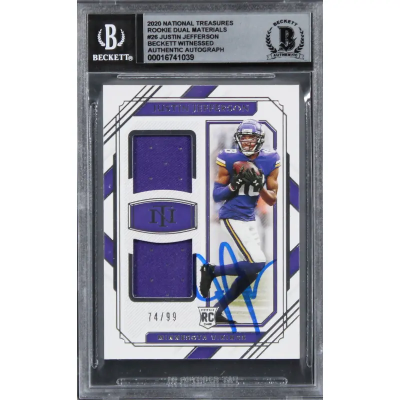 Vikings Justin Jefferson Signed 2020 Natl Treasure #26 74/99 RC Auto 10 BAS Slab