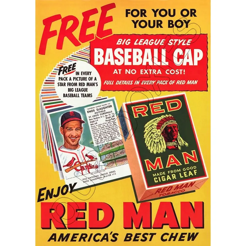 1953 Enos Slaughter Red Man Store Counter Standup Sign - St. Louis Cardinals - 76