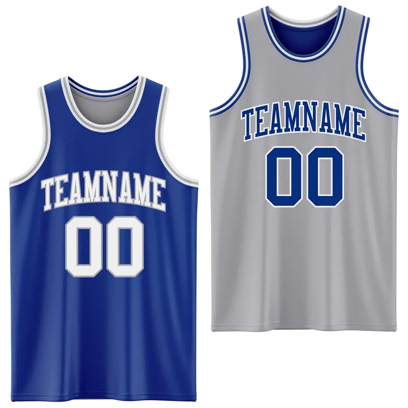 Custom Royal White-Gray Reversible Double Side Sublimation Basketball Suit Jersey