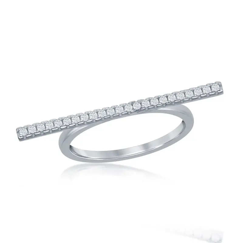 Sterling Silver Thin Horizontal CZ Bar Ring