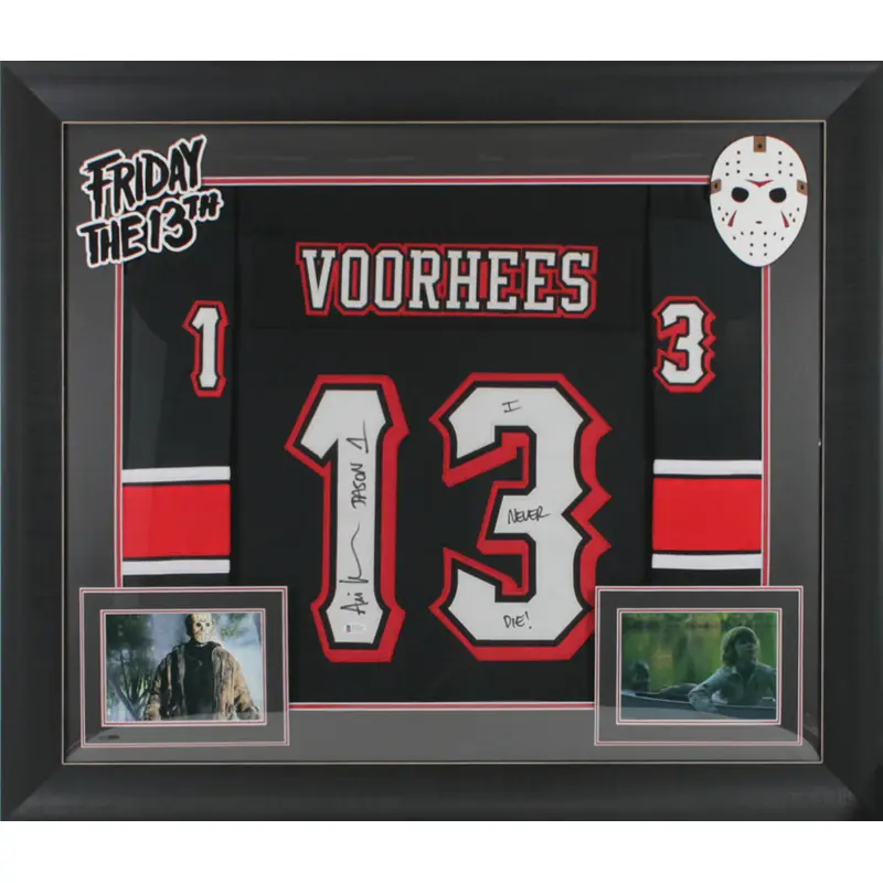 Ari Lehman "I Never Die" Signed Black Jason Voorhees Framed Jersey BAS Witnessed