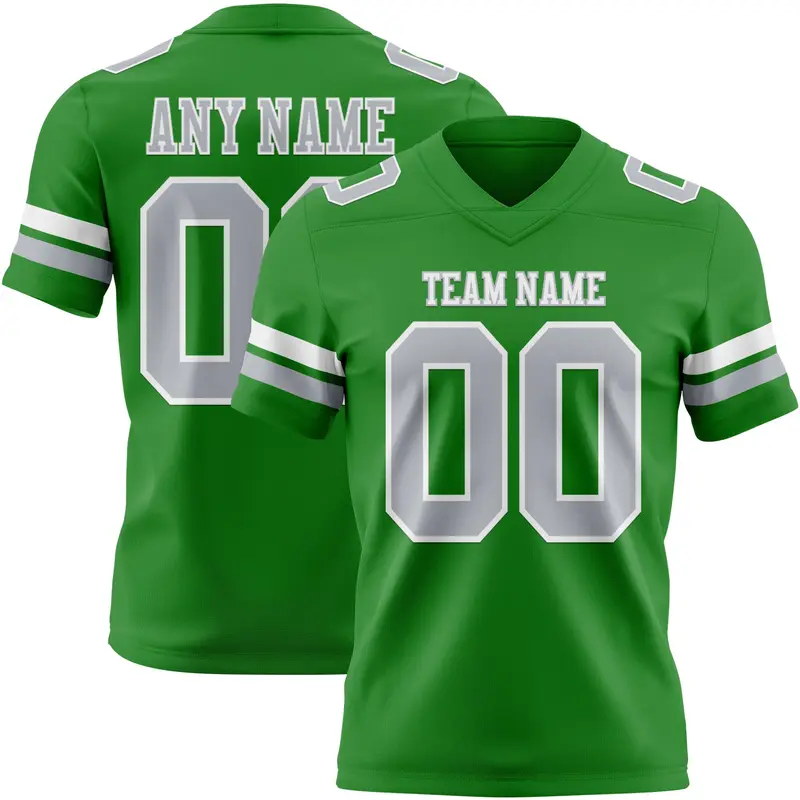 Custom Grass Green Gray-White Mesh Authentic Football Jersey