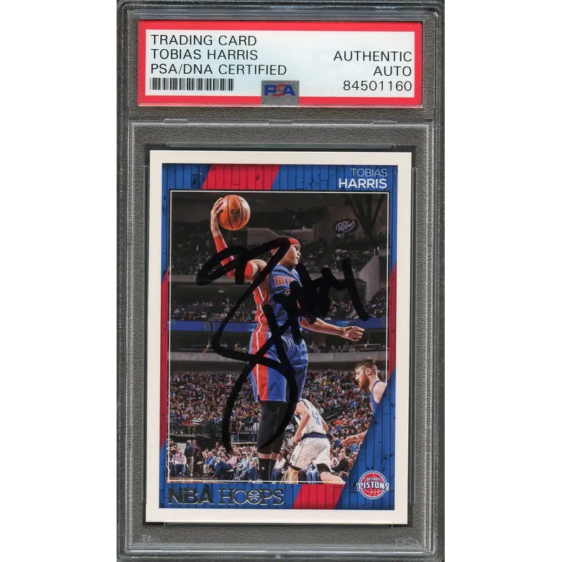 2016-17 NBA Hoops #108 Tobias Harris Signed Card AUTO PSA Slabbed Pistons