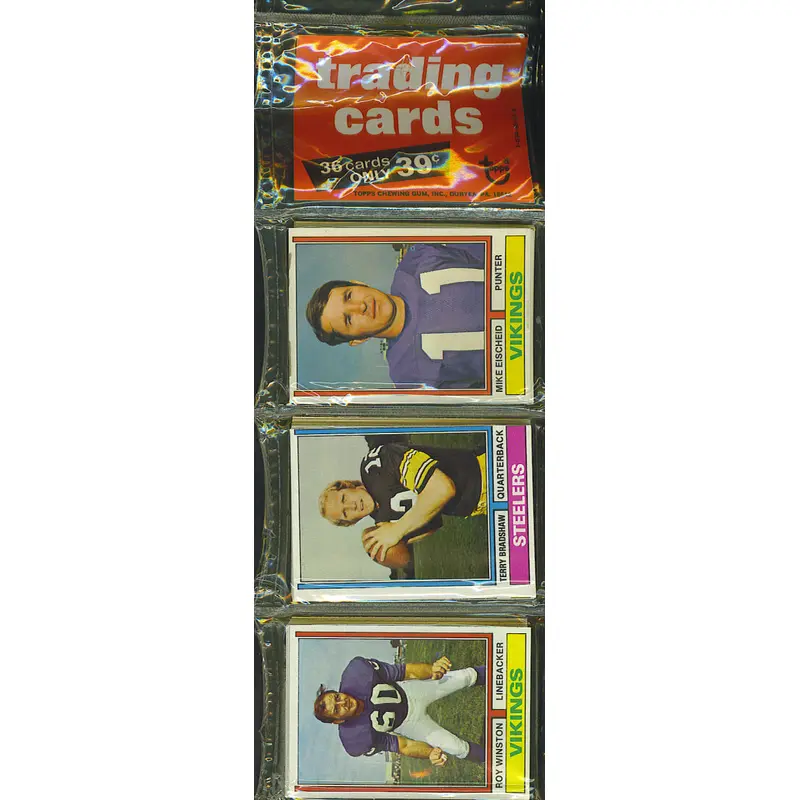 1974 Topps Football Unopened Rack Pack (Bradshaw Top)