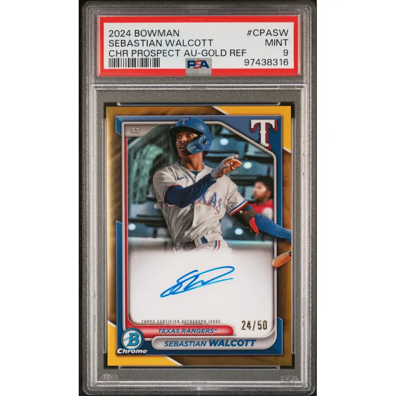 Sebastian Walcott 2024 Bowman Chrome Gold Auto #24/50 PSA 9 Mint