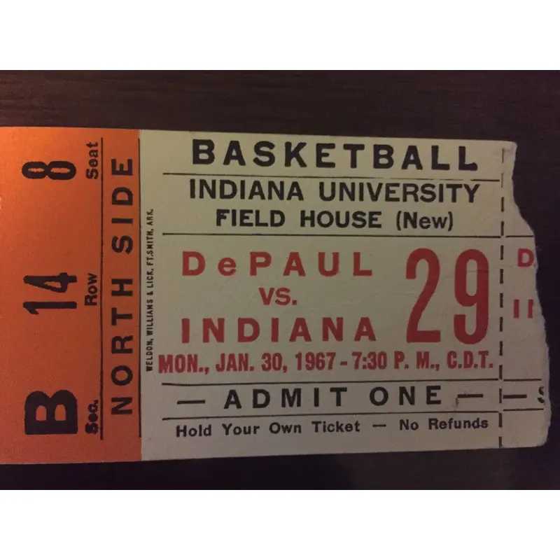 1967 DePaul vs Indiana University Basketball Ticket Stub