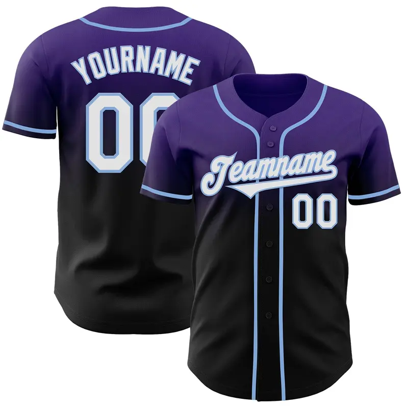 Custom Purple Black-Light Blue Authentic Fade Fashion Baseball Jersey
