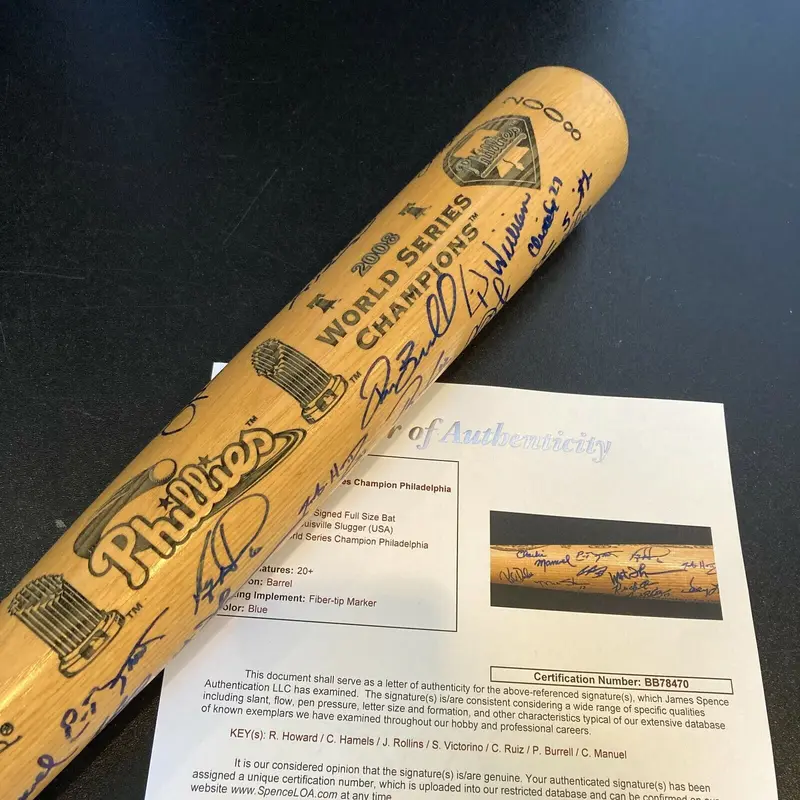 2008 Philadelphia Phillies World Series Champs Team Signed W.S. Bat JSA COA