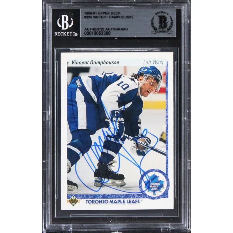 Maple Leafs Vincent Damphousse Signed 1990 Upper Deck #224 Card BAS Slabbed