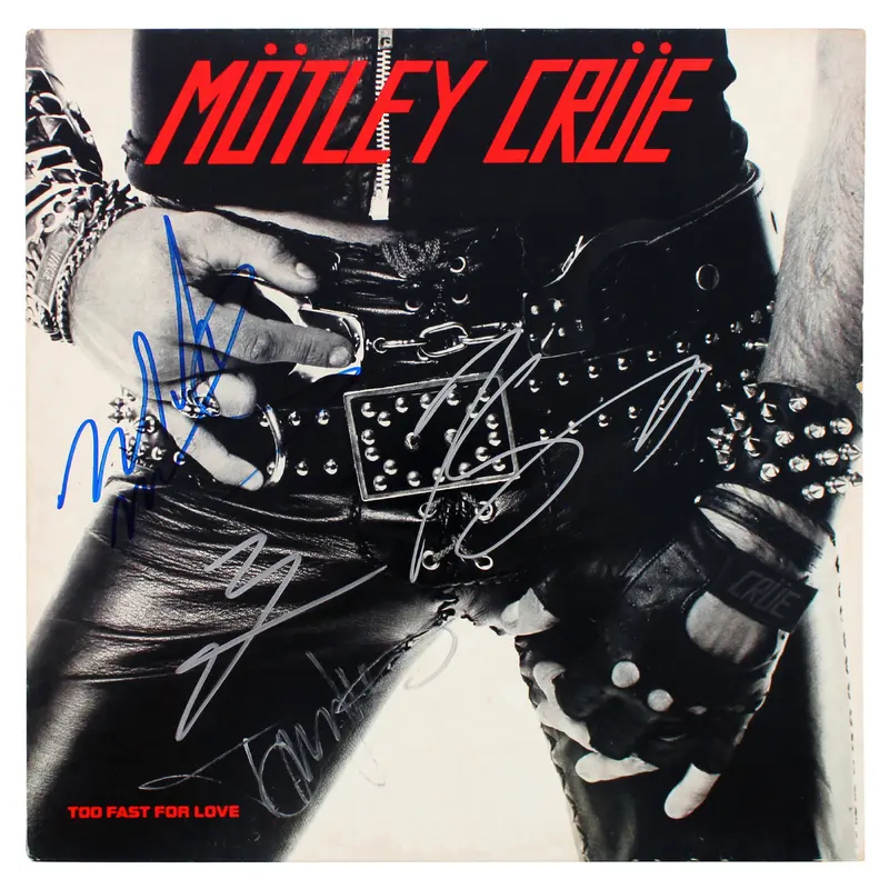 Motley Crue (4) Lee, Sixx, Neil & Mars Authentic Signed Album Cover BAS #AB77808