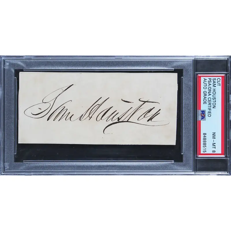 Sam Houston Authentic Signed 2.375x4.75 Cut Signature Auto NM-MT 8 PSA Slabbed