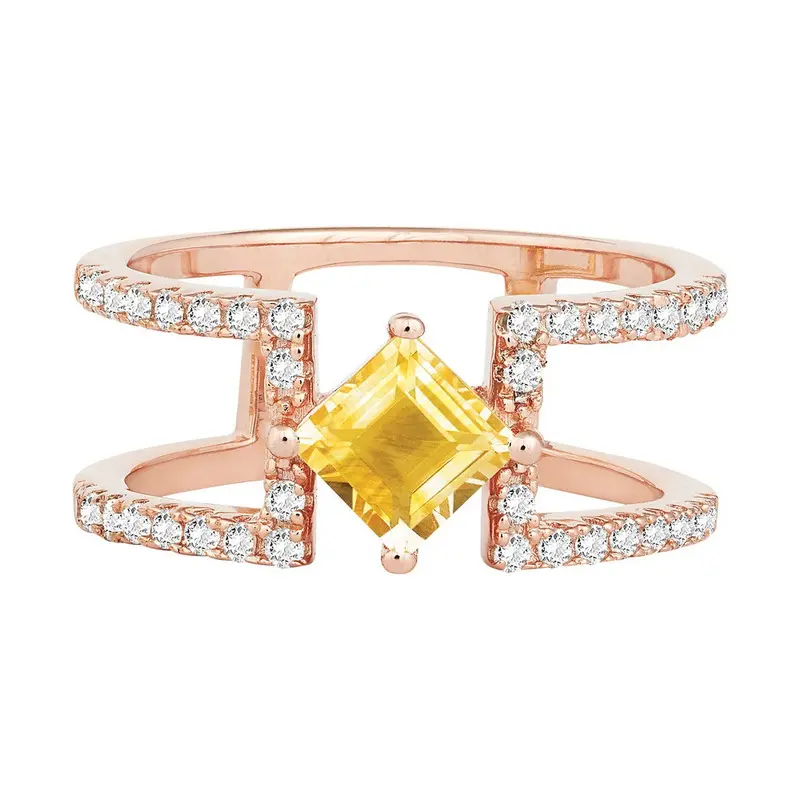 Sterling Silver .665 ct Square Citrine with .396 ct White Topaz Ring