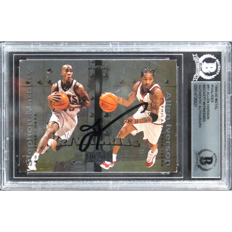 76ers Allen Iverson Authentic Signed 1999 Metal Rivalries #R1 Card BAS Slabbed 2