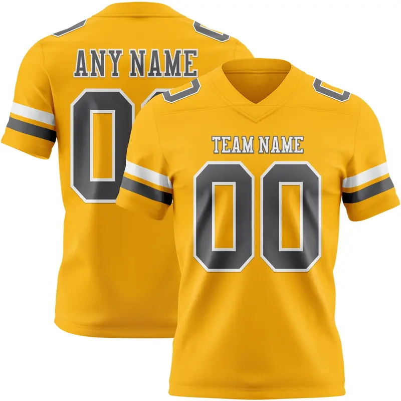 Custom Gold Steel Gray-White Mesh Authentic Football Jersey