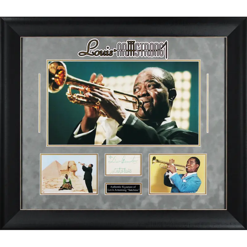 Louis Armstrong "Satchmo" Signed & Framed 3x4.5 Cut Signature BAS #AE13381