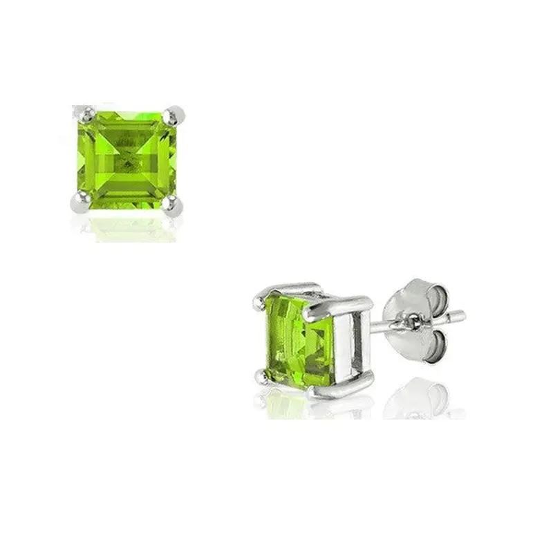 Sterling Silver 6mm Square Gem Studs - Peridot