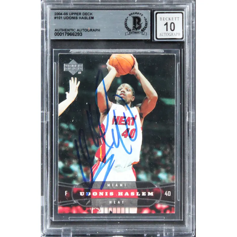 Heat Udonis Haslem Signed 2004 Upper Deck #101 Card Auto Graded 10! BAS Slabbed