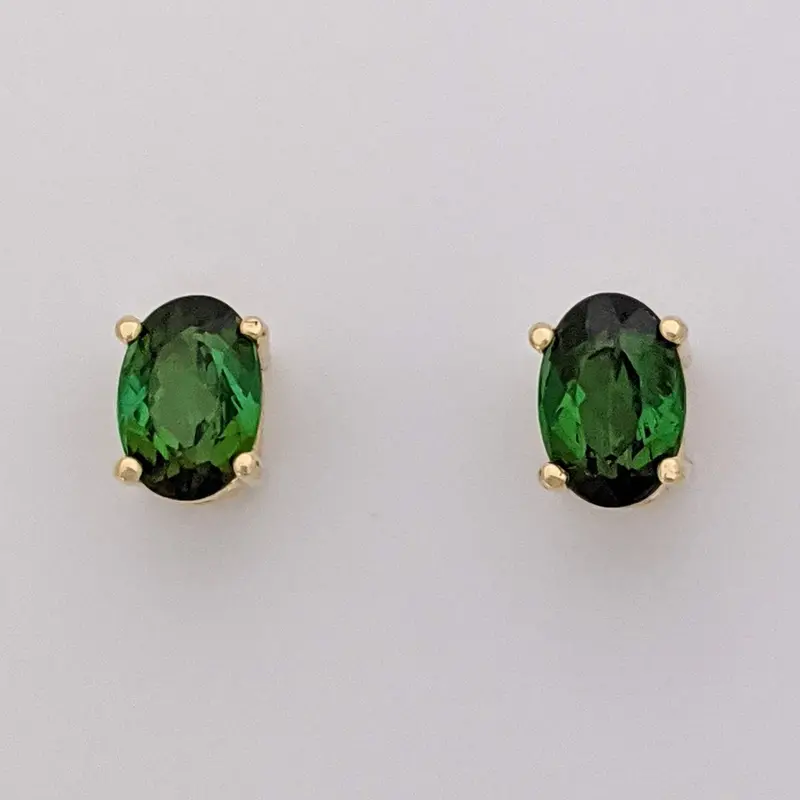 14K GREEN TOURMALINE OVAL 4X6 ESTATE STUD EARRINGS 1.0 GRAM